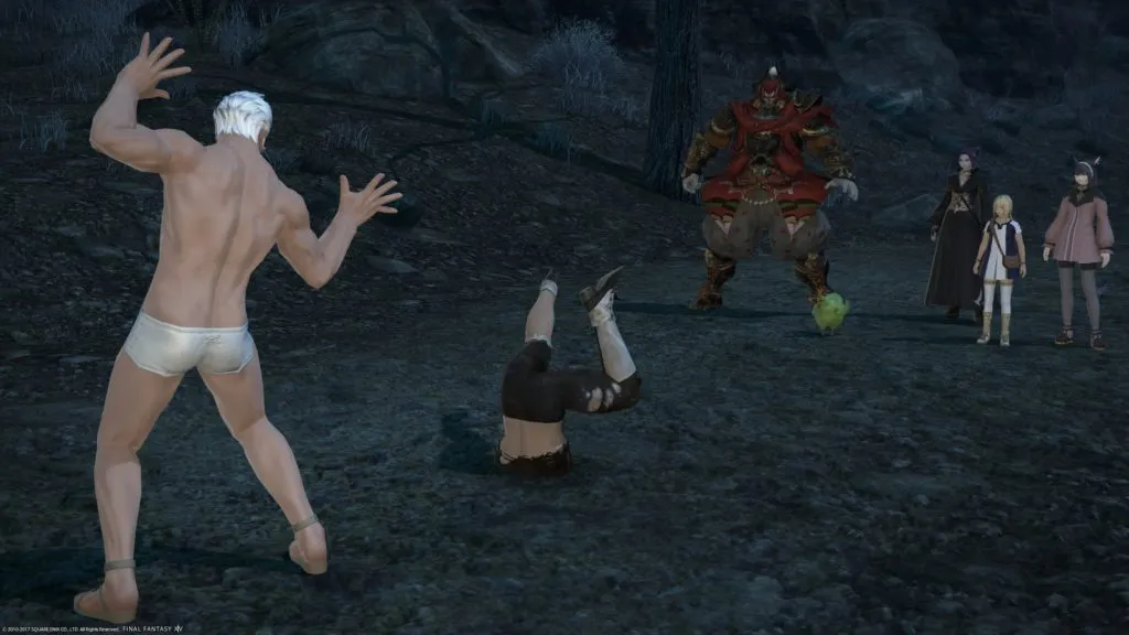 Pictured here: Dancing man in underwear, Inspector Hildebrandt with his head stuck in the ground, Gilgamesh (who knows *what* he is), and a chicken. Add in cheesy sound effects and you have a pretty good sense of the Hildebrandt questlines.