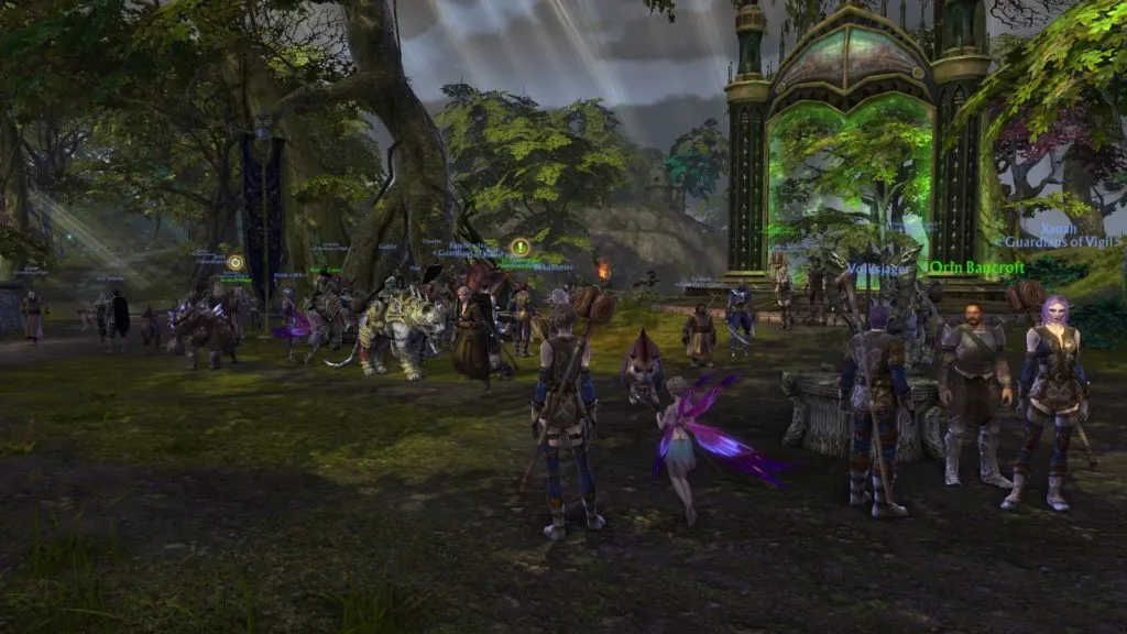 Here was the very first porticulum in Silverwood, c. level 6, on Wednesday. (Shortly before the server came down.) This is where you come out after the Guardian tutorial. It&rsquo;s true there aren&rsquo;t many rifts at this exact location, they start a bit north of here.