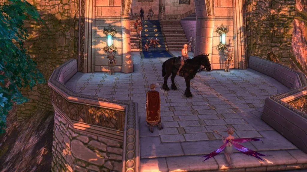 Someone showing off their sweet new mount in front of everyone in Sanctum.