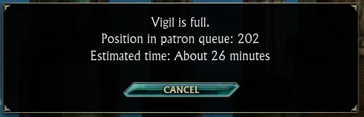 This queue on Saturday actually started out at around 50 minutes, but apparently the screenshot key doesn&rsquo;t work at this point in the game.
