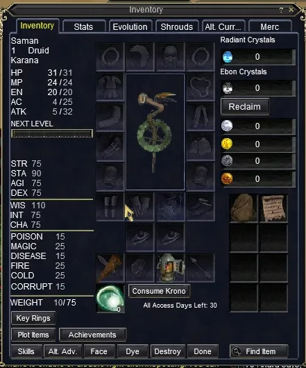 The "inventory" page which looks a lot more like a character page to me.
