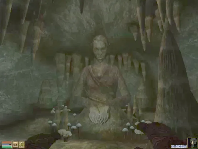And here is a terrible low-res capture of the Cavern of the Incarnate from The Elder Scrolls III, which was a very spooky, moving, pivotal story location in the game for me.
