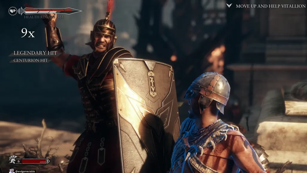 The execution system: The enemy is glowing slightly blue here, so you hit the blue (X) button on the controller as quickly as you can to continue chaining execution moves together to get more rewards.