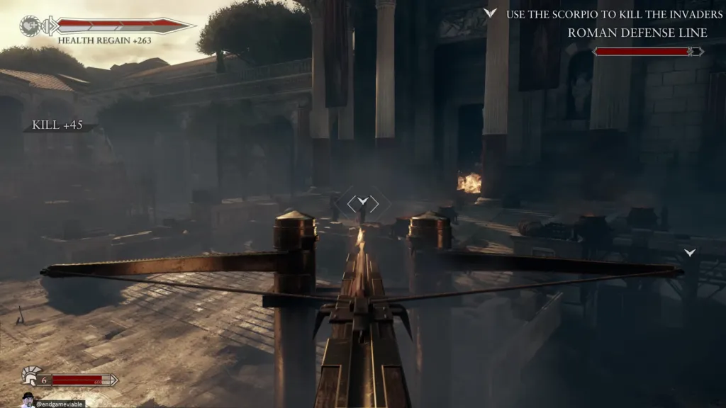 You take over and shoot "scorpios" like this periodically in the game. They have infinite ammo and reload instantly, so it&rsquo;s a bit like a machine gun that throws spears. :)