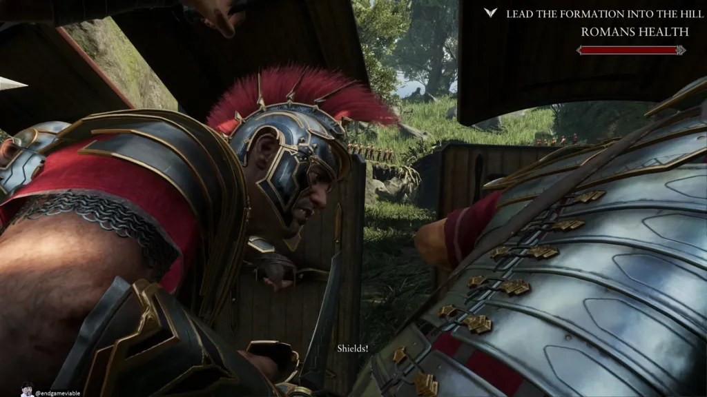 Forming a shield wall to advance against archers.