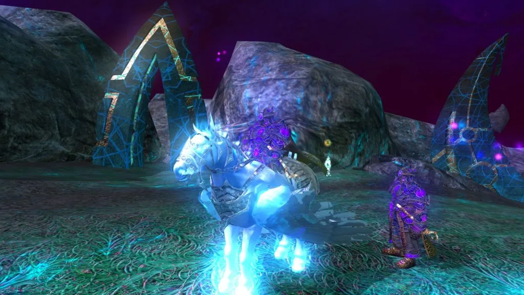 Riding a glowing pegasus with some kind of minion in a strange land I&rsquo;ve never seen before.