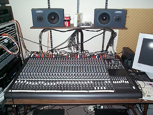 I loved that Mackie 32×8 mixing console so, so much, but it&rsquo;s long gone now, along with most everything else in that picture. Nowadays you can do everything inside a computer, but nothing beats the feel of knobs and faders.