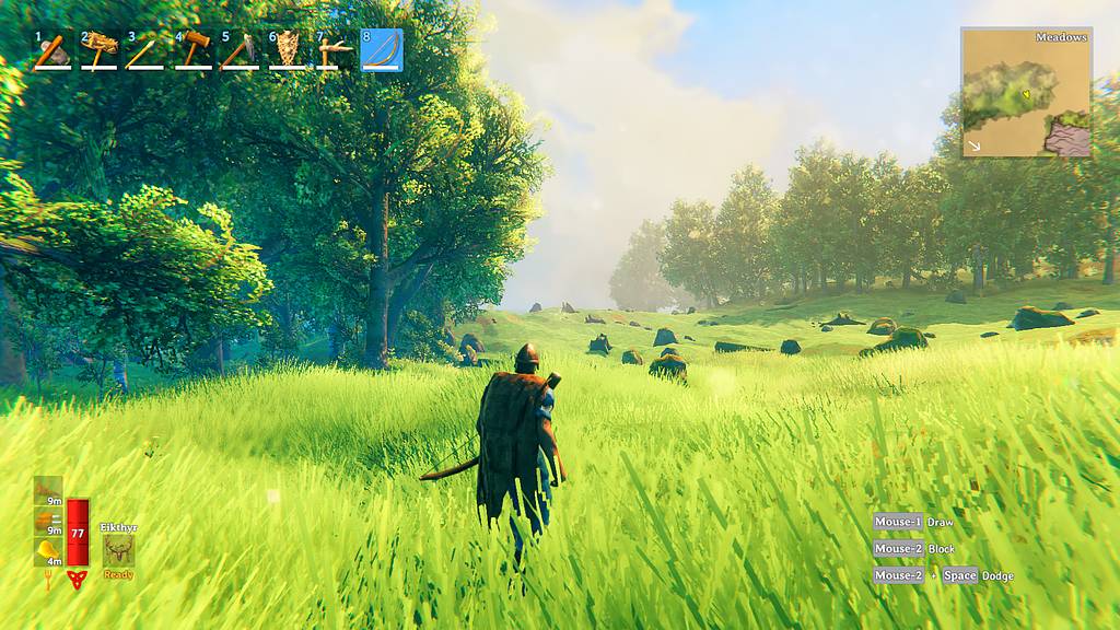 A grassy meadow in Valheim