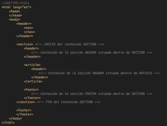Ejemplo de código de programación en el desarrollo/diseño de una página web en HTML5